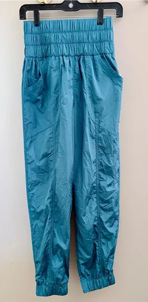 Free People FP Movement High Rise Smocked Way Home Jogger Pants Teal Blue XS thumbnail 1
