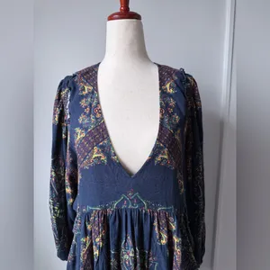 Free People Navy Floral V-Neck Mini Dress thumbnail 2