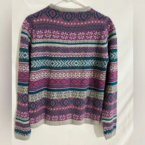 COUNTRY ROSE Pink Blue Fairisle‎ Cardigan Wool Blend Size Small thumbnail 7