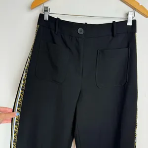 Zara Wide Leg Side Tape Stripe Pants Trouser Sz Medium Black thumbnail 7