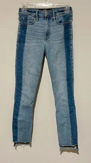 Hollister Ultra High Rise Two Toned Raw hem step skinny ankle Jeans size‎ 1 thumbnail 1