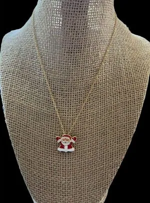 Vintage Christmas Holiday Santa Claus Necklace Gold Tone Enamel Adjustable 18" thumbnail 2