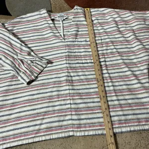 Woolrich Vintage Striped Flannel Tunic Women Medium Cream Oversized V-Neck Top thumbnail 3