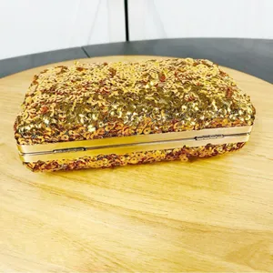 Street Level Sequin Hardside Mini Clutch‎ Evening Bag Metallic Gold thumbnail 4