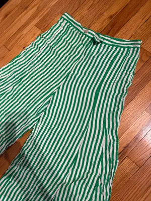 NWOT Anthropologie Mackenzie Striped Extra Wide Green/White Gaucho Crop Pants Sz 10 thumbnail 7