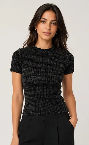 Zara Knit Top Small Gray Black Short Sleeve Stretch Y2K Preppy Chic thumbnail 1
