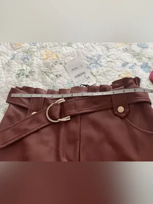 Zara Brown Faux-Leather Pleated Hem Mini Skirt with Belt thumbnail 3