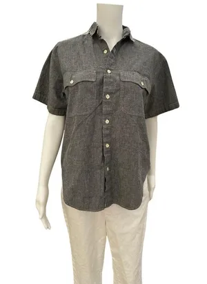 Vintage 1980s JG Hook Grey Denim Short Sleeve Top Medium thumbnail 2