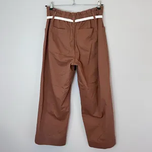 LOFT Paperbag Utility High Rise Straight Leg Cotton Twill Belted Pants Brown thumbnail 6