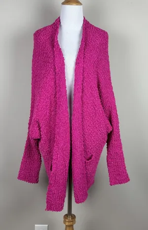Umgee Oversized Cardigan Sweater Womens Large Pink Open Cozy Loungewear Bat Wing thumbnail 1