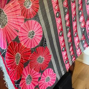 Vera Bradley Colorful Hippie Vibe Pink Gray Red Flowered Scarf thumbnail 9