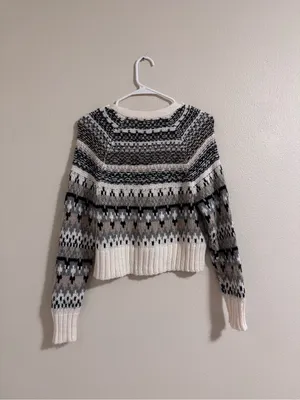 American Eagle Outfitters Ivory, Black & Gray Fair Isle Button Cardigan thumbnail 3