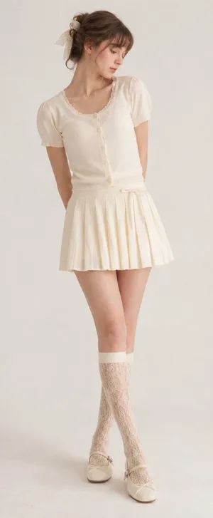 Knee Highs Vintage Ivory Allover Lace Coquette Nylon Stockings Deadstock NOS thumbnail 1