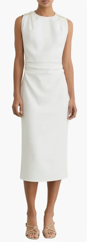 NEW Reiss Bronte Ruched Sleeveless ivory Midi Dress sz 4 thumbnail 1