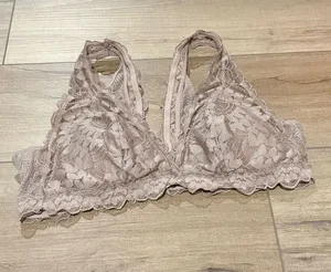 Aerie lace O ring mesh‎ bralette nude beige size large thumbnail 1