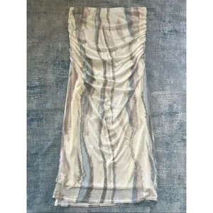 Open Edit Ivory Seafoam Swirl Ruched Side Slit Mesh Maxi Skirt XL thumbnail 3