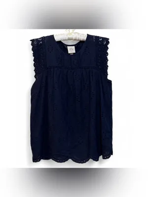 Knox Rose Women’s Boho Navy Eyelet Embroidered Lace Sleeveless Tank Blouse SizeS thumbnail 2