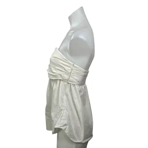 Zara Women's White Strapless Tube Bandeau Button Up Peplum Blouse Top Size M thumbnail 2