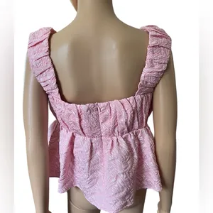NEW Entro Pink Preppy Barbie Textured Pleated Babydoll Crop Top thumbnail 5