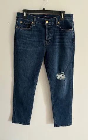 7 For All Mankind Josefina Ankle Skinny‎ Jeans Distressed Dark Wash Size 29 thumbnail 1