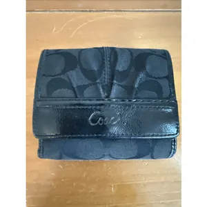 Coach Soho Pleated Black Signature Jacquard Leather Trim Trifold Wallet Y2K thumbnail 2