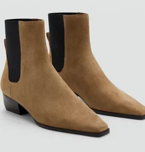 NEW MANGO $139 Square Toe Bootie 6 US / 36 EU, MEDIUM BROWN Leather Suede thumbnail 1