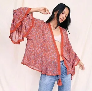 Free People Lola Floral Kimono In True Red size medium thumbnail 1