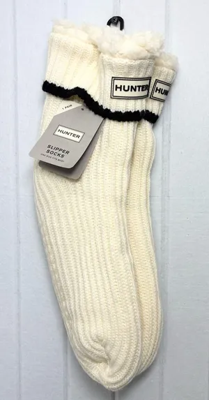 Hunter Cream Cable Knit Socks with Striped Cuff‎ ONe Size Fits Most thumbnail 1