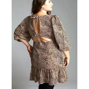 Anthropologie Maeve Animal Print Knit Cut-Out Mini Dress Leopard Tiered Size 14‎ thumbnail 5