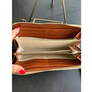 Dooney & Bourke Monogram Coated Canvas Zip Around Wallet Cream Cognac Organizer thumbnail 3