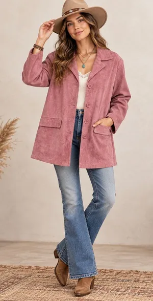 Jessica Holbrook Mauve Suede Jacket Sz L NWT Y2K Boho Western Coastal Cowgirl 90 thumbnail 1