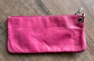 Hobo International Pink Leather Zip Clutch Wallet Floral Lining Grommet Detail thumbnail 1