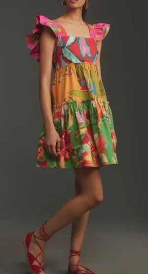 Foliage Mix Cotton Mini Dress, Size XS thumbnail 17