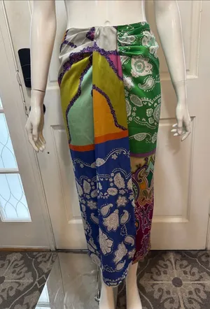 8 Birdies Colorful Paisley Print Knot Twist Midi Skirt Sarong Style Boho S S. A1 thumbnail 1