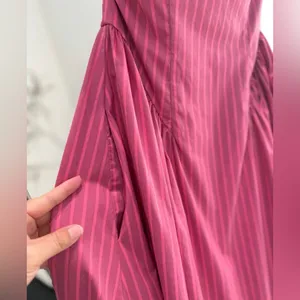 Pistola Sadee Open Back Midi Dress Magenta Pink Stripe Cotton Summer Sundress L thumbnail 11