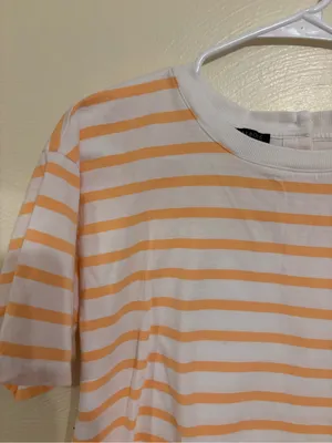 Talbots Petite MP Pima Cotton Orange White Striped Tee Top thumbnail 6