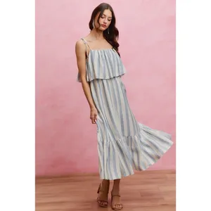SO ME Stripe Tiered Shoulder Tie Midi Lined Dress - Medium thumbnail 13
