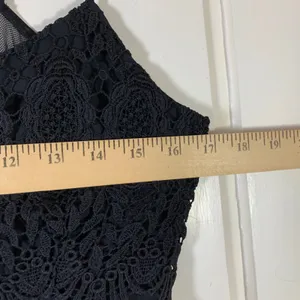 Flora Black Crochet Lace Pleated Long Dress Womens‎ Medium Adjustable Straps LBD thumbnail 4