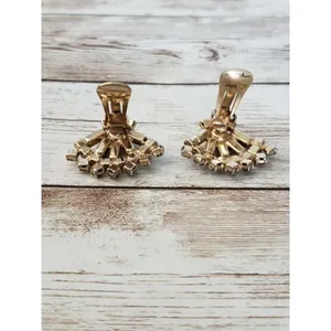 Vintage Clip On Earrings Orange & Amber Tone Gems Fan Shape Statement Earrings thumbnail 4