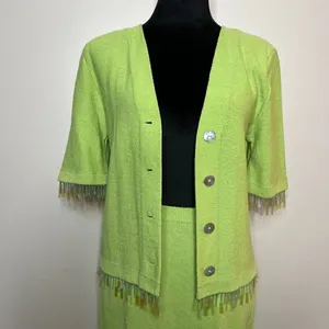 Vintage Liz Sheldon Ltd Lime Green‎ Skirt and Sweater Set w/ Jewel Tassel Detail thumbnail 5