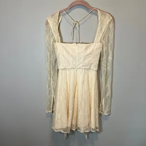 Oh Polly Ivory Lace Corset Mini Dress Long Sleeve Ruffle Skirt 6729 US 2 NWT thumbnail 9