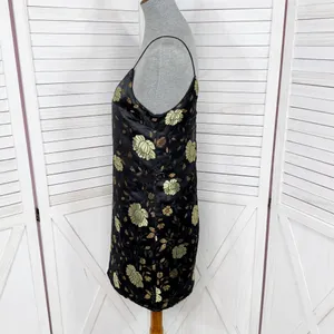 Forever‎ 21 Floral Satin Jacquard Mini Slip Dress Black Gold Medium thumbnail 3