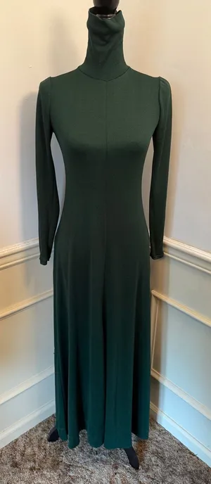 Vintage Celle by Lucy Harley Emerald Green Knit Maxi Dress Mock Turtleneck Gown thumbnail 1