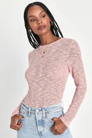 [Free People] Blush Pink Ribbed Knit Aura Layering Long Sleeve Top Crew Neck XL thumbnail 1