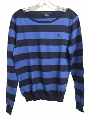 Ralph Lauren Women's Blue and Navy Striped Crewneck Sweater thumbnail 1