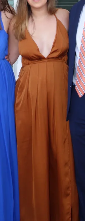 Pepper Mayo Rust/Caramel Halter Maxi Dress - Size 6 thumbnail 1