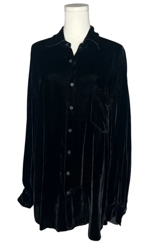 CP Shades Black Velvet Silk Blend Romy Long Sleeve Button Down Shirt Witchy thumbnail 1