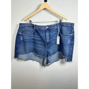 Good American Denim Shorts Women Size 22 Blue High Rise Raw Hem Distressed thumbnail 2