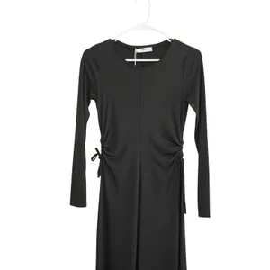 Mango MNG Black Long Sleeve Ruched Side Midi Dress‎ Womens Size XS NEW Chic Goth thumbnail 2