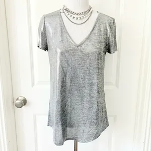 WHBM Silver V-Neck Women's Top Small thumbnail 7
